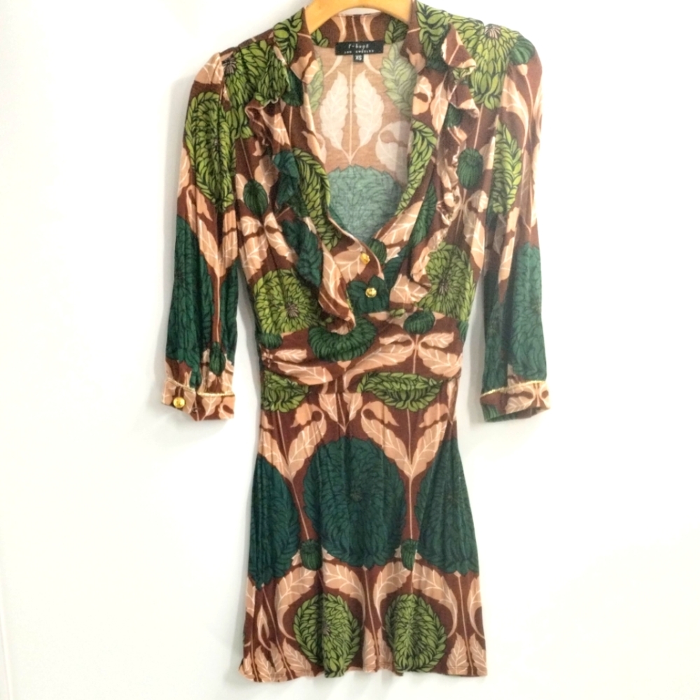 T Bags Los Angeles Mini Dress Green Floral